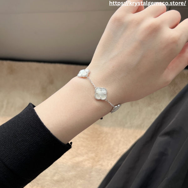 "Lunar Petals" Mother-of-Pearl Floral Bracelet in Sterling Silver ππ€