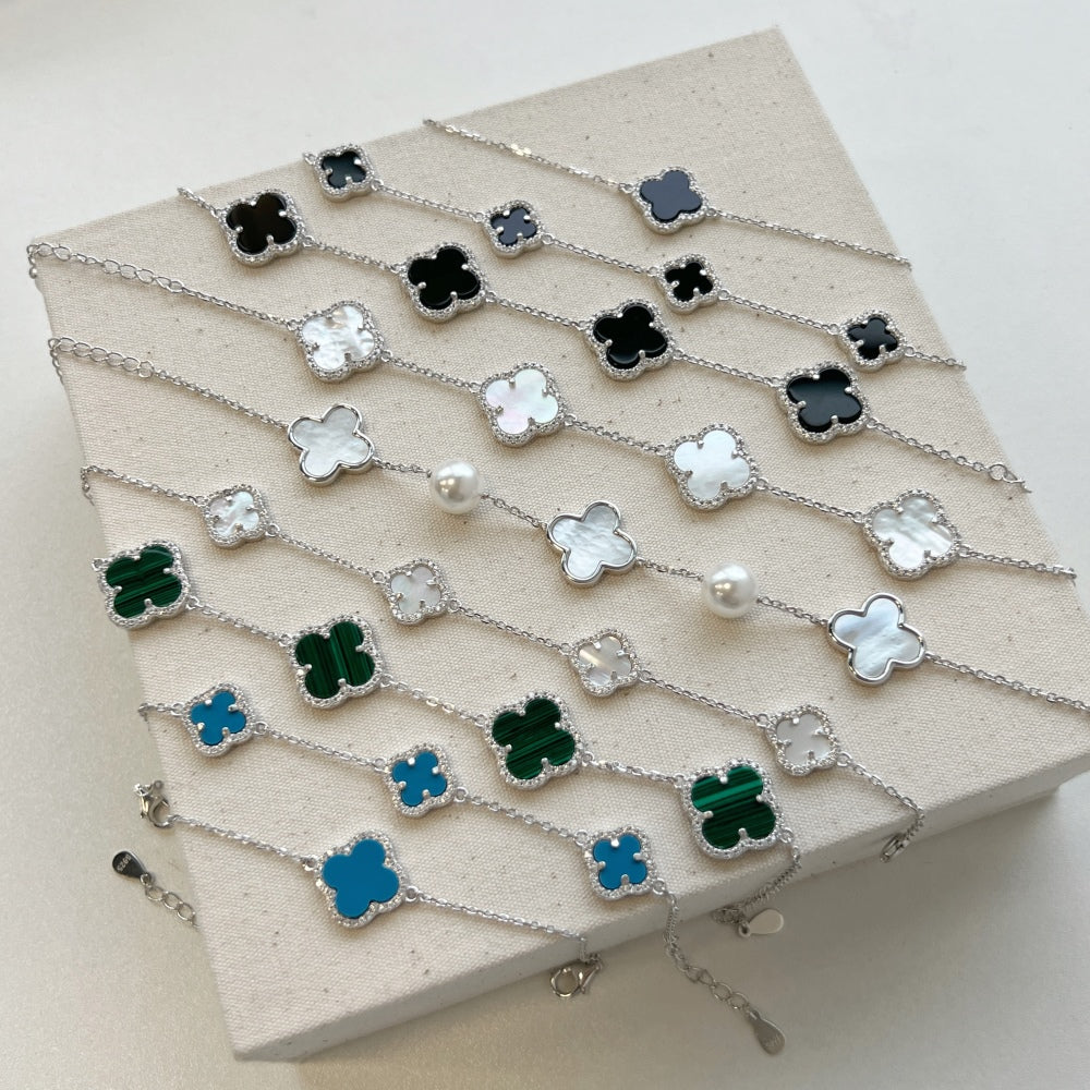 "Lunar Petals" Mother-of-Pearl Floral Bracelet in Sterling Silver ππ€