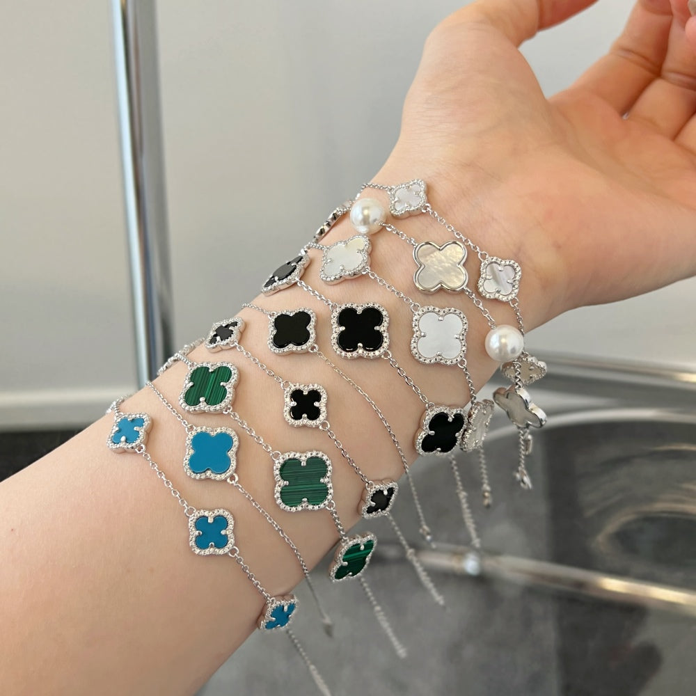 "Lunar Petals" Mother-of-Pearl Floral Bracelet in Sterling Silver ππ€