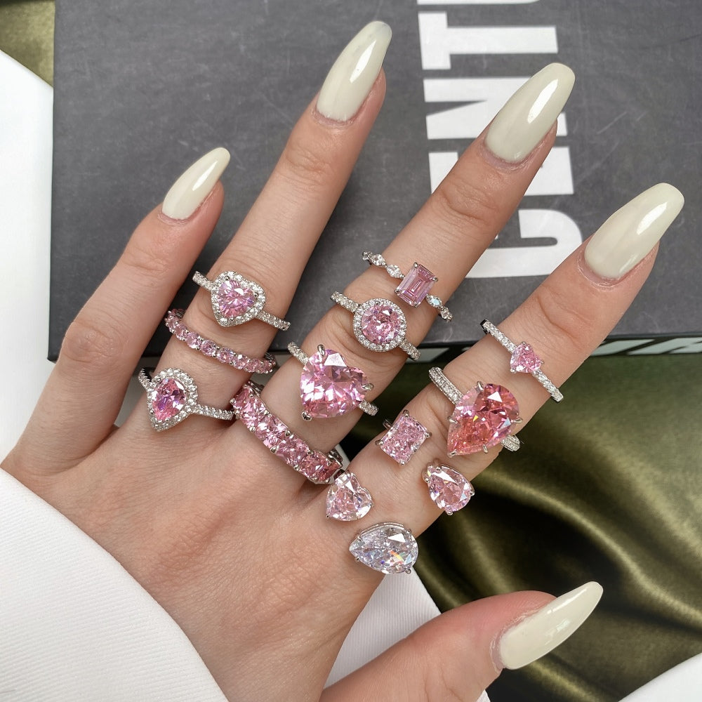Pink Heart Moissanite Promise Ring – Sterling Love Band