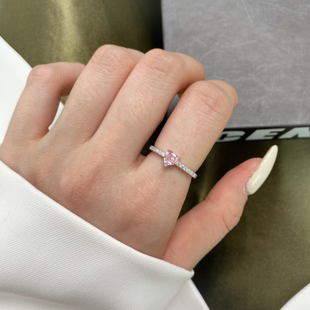 Pink Heart Moissanite Promise Ring – Sterling Love Band