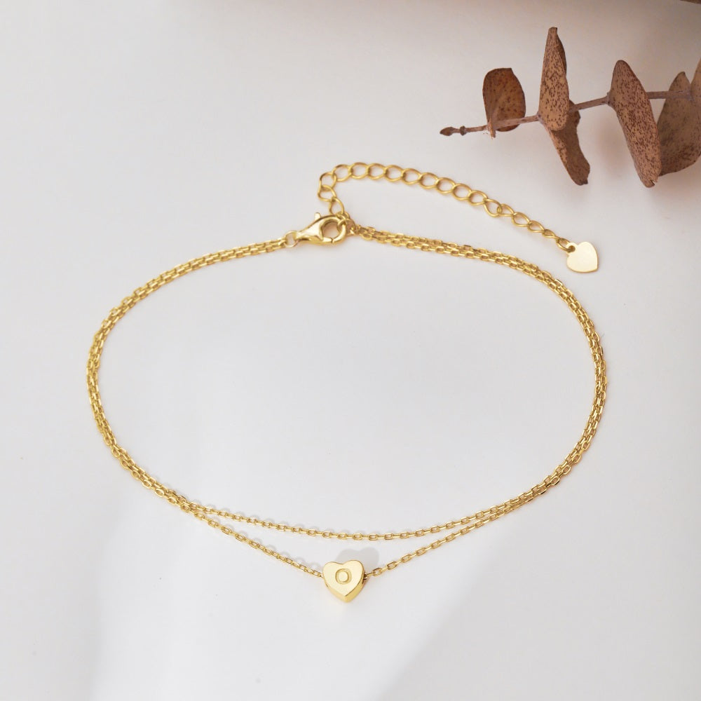 πβ¨ Personalized Gold Heart Initial Anklet β "O" Charm β¨π