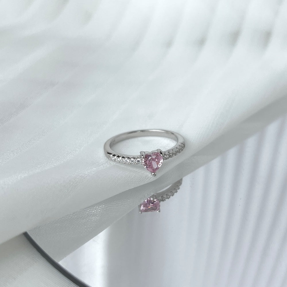 Pink Heart Moissanite Promise Ring – Sterling Love Band