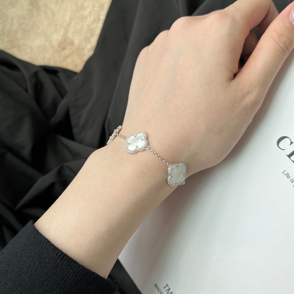 "Lunar Petals" Mother-of-Pearl Floral Bracelet in Sterling Silver ππ€