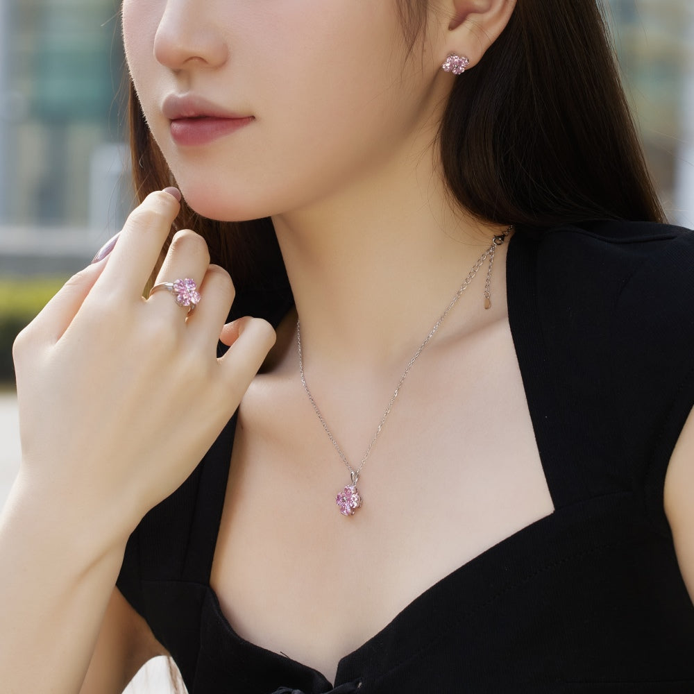 🌸💕 “Rosy Bloom” Pink Crystal Stud Earrings ✨