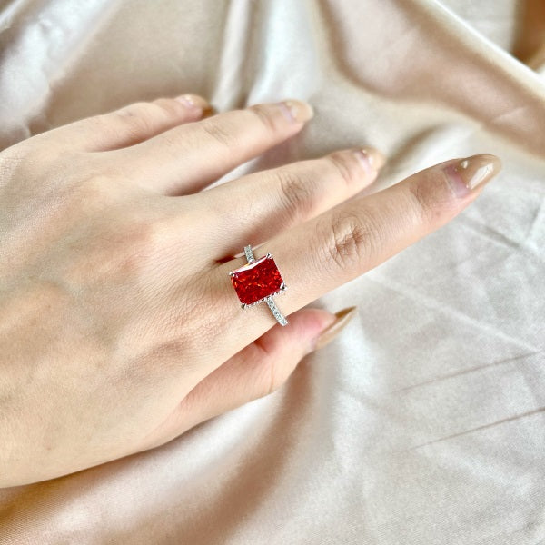 "Scarlet Flame" Radiant-Cut Birthstone Ring 🔥❤️