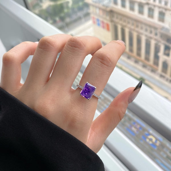 "Royal Radiance" Emerald-Cut Amethyst Birthstone Ring 💜👑
