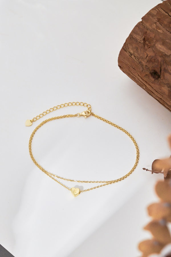 πβ¨ Personalized Gold Heart Initial Anklet β "E" Charm β¨π