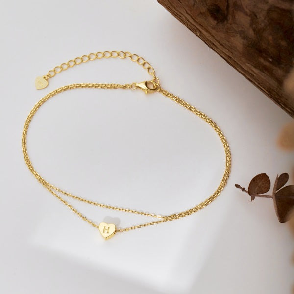 πβ¨ Personalized Gold Heart Initial Anklet β "H" Charm β¨π