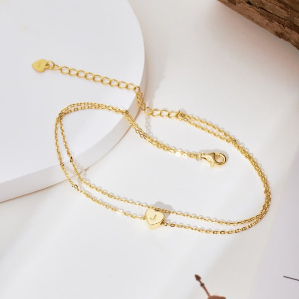 Krystal Gem Co. Adjustable Gold Double-Layer Heart Anklet