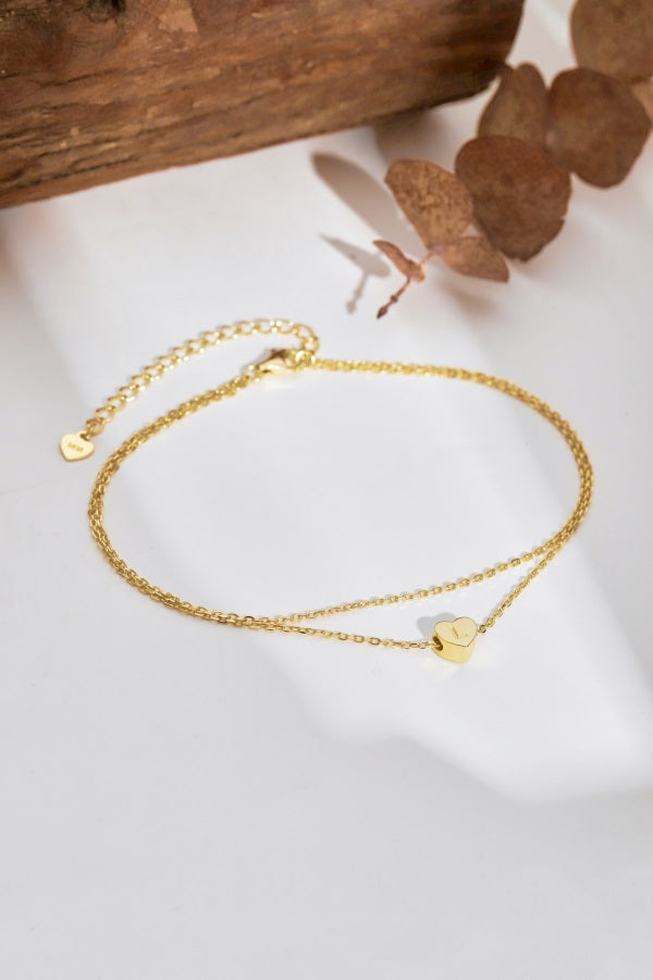 πβ¨ Personalized Gold Heart Initial Anklet β "L" Charm β¨π