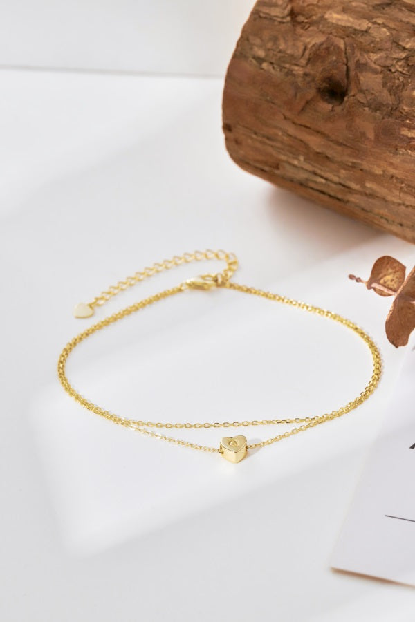πβ¨ Personalized Gold Heart Initial Anklet β βQβ Charm β¨π