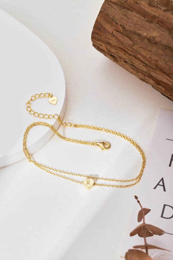 🌟✨ Gold Heart Initial Anklet – “X” Charm ✨🌟