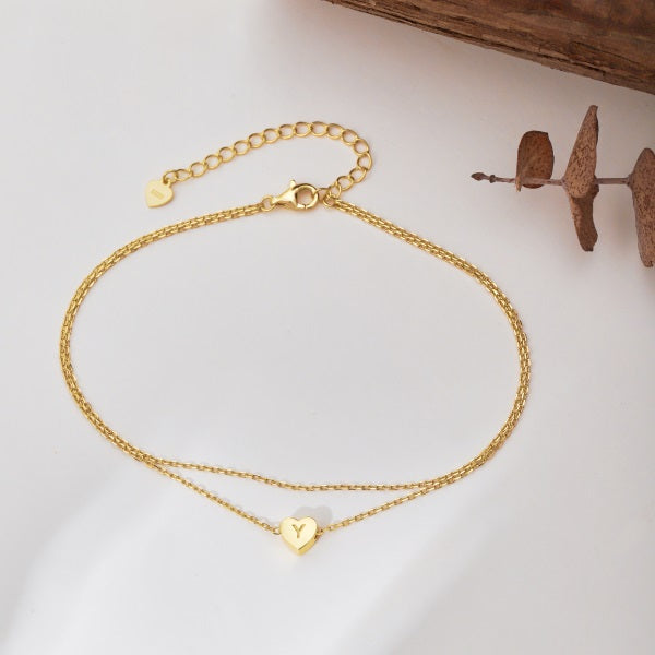 πβ¨ Gold Heart Initial Anklet β βYβ Charm β¨π