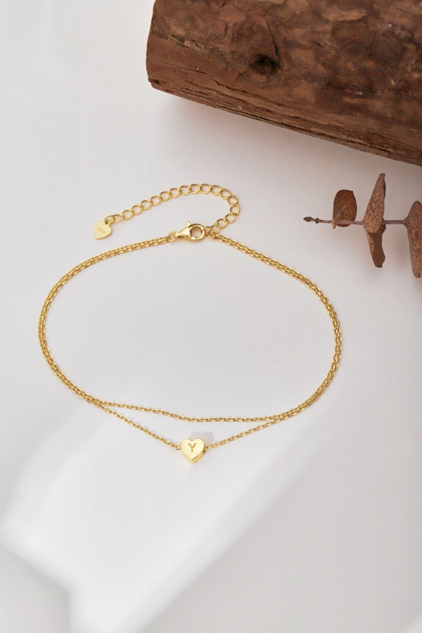 πβ¨ Gold Heart Initial Anklet β βYβ Charm β¨π