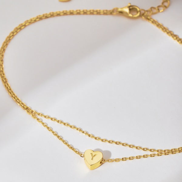 πβ¨ Gold Heart Initial Anklet β βYβ Charm β¨π