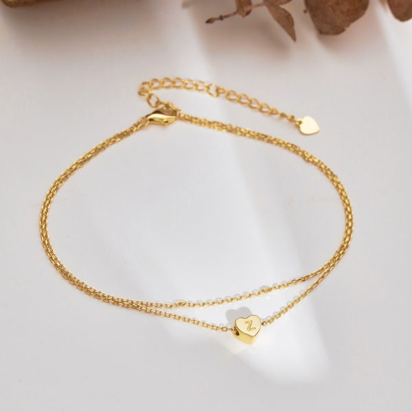 πβ¨ Gold Heart Initial Anklet β βZβ Charm β¨π