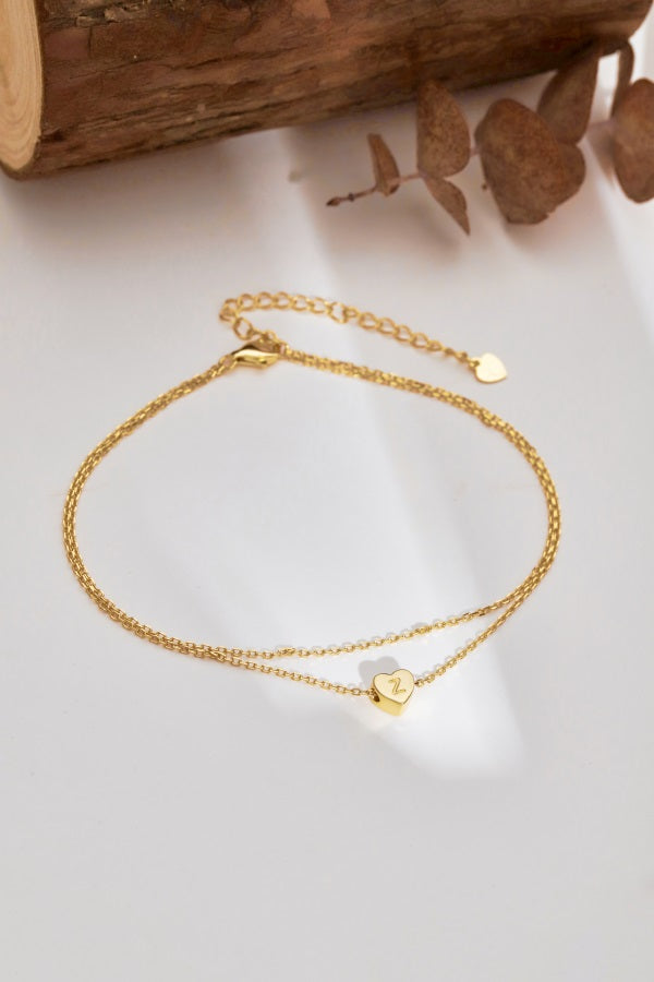 πβ¨ Gold Heart Initial Anklet β βZβ Charm β¨π