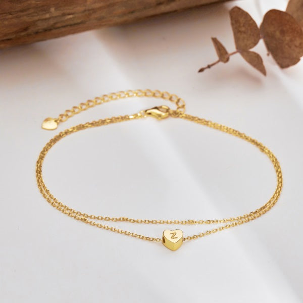 πβ¨ Gold Heart Initial Anklet β βZβ Charm β¨π