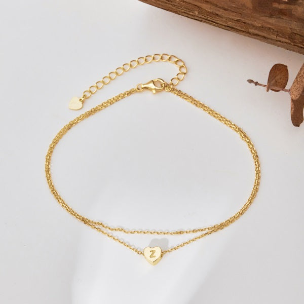πβ¨ Gold Heart Initial Anklet β βZβ Charm β¨π