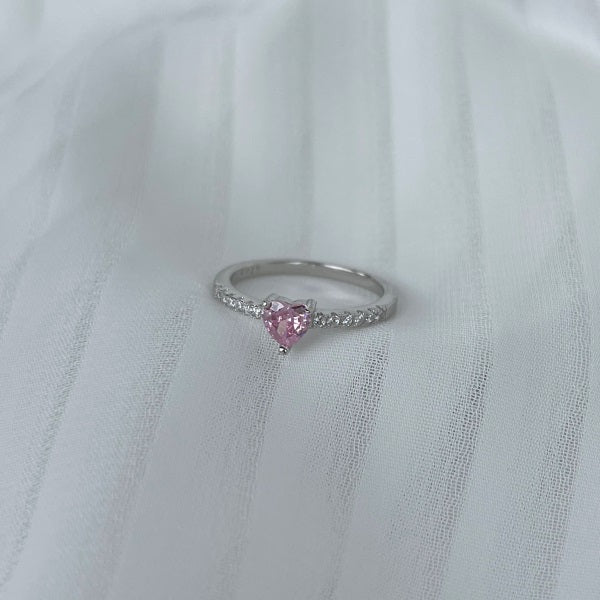 Pink Heart Moissanite Promise Ring – Sterling Love Band