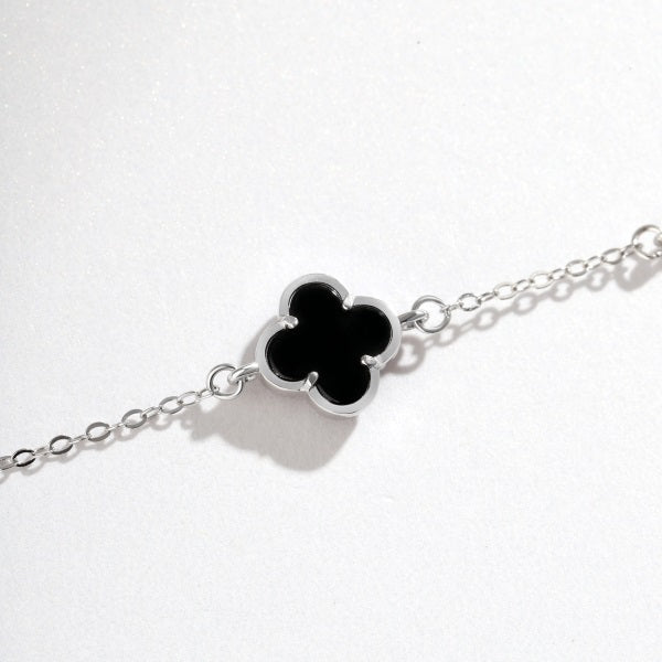 "Noir Fleur" Black Enamel Clover Bracelet in Sterling Silver ⚫