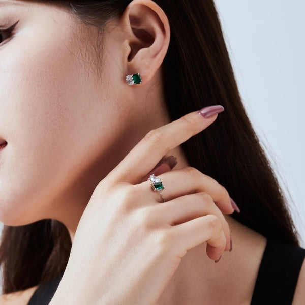 💚✨ “Emerald Spark” Twin Stone Stud Earrings 💎🌿