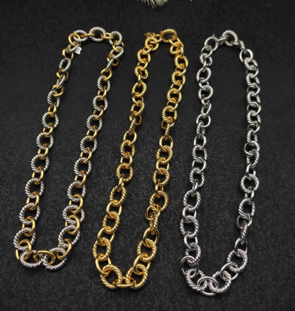 Trendy Chunky Rope Link Bracelet & Necklace Set – Gold, Silver, and Two-Tone Chains