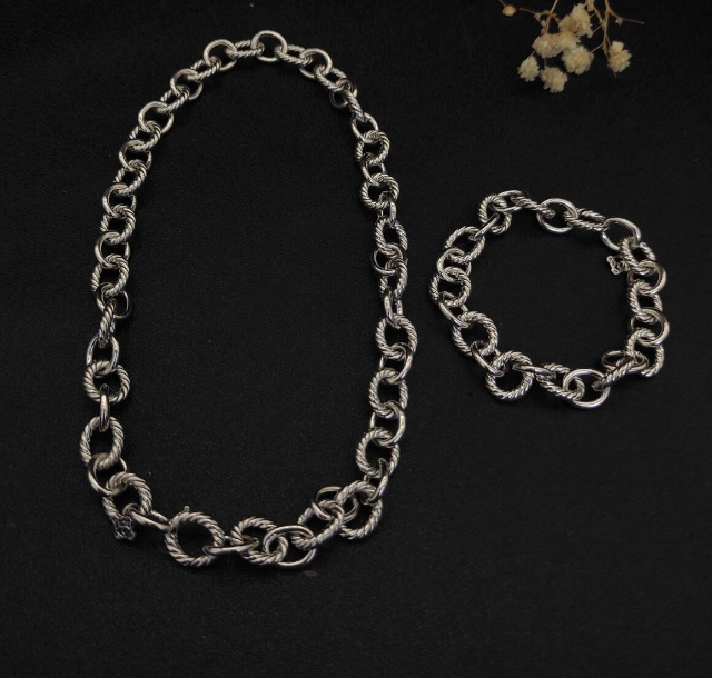 Trendy Chunky Rope Link Bracelet & Necklace Set – Gold, Silver, and Two-Tone Chains