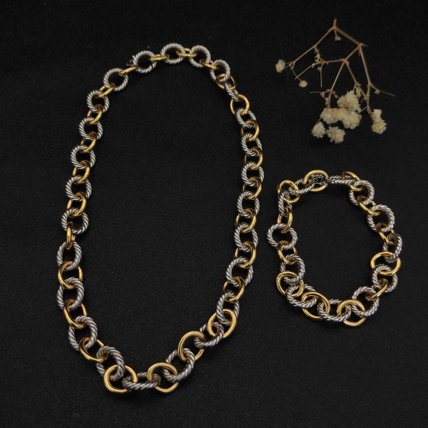 Trendy Chunky Rope Link Bracelet & Necklace Set – Gold, Silver, and Two-Tone Chains