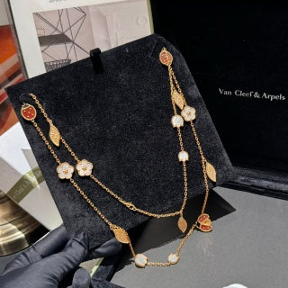 Rose Gold Clover & Oval Pendant Long Necklace – Elegant & Luxe- Inspired Jewelry