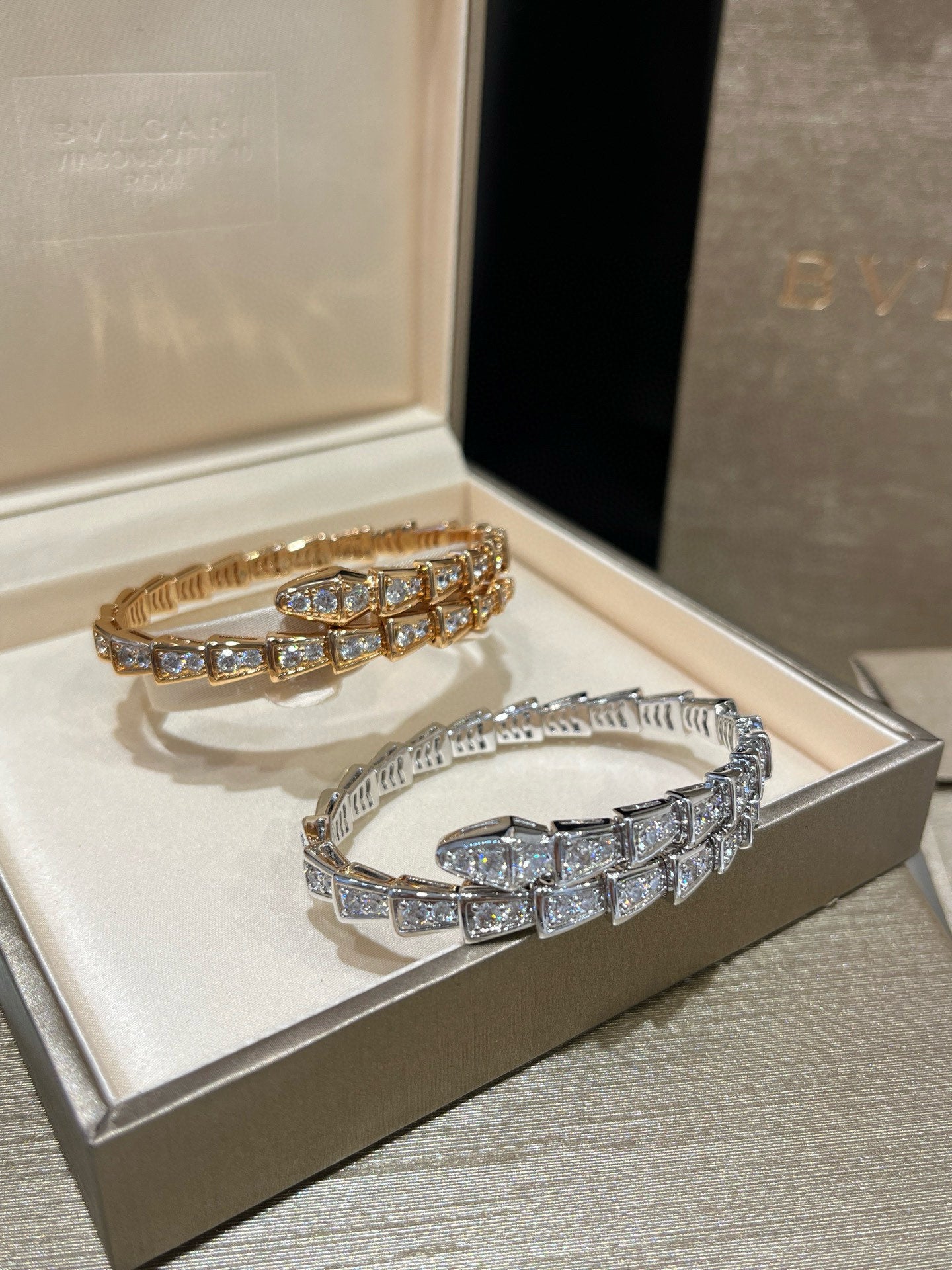 Serpent Luxe Crystal Bangle – Gold & Silver Geometric Grace
