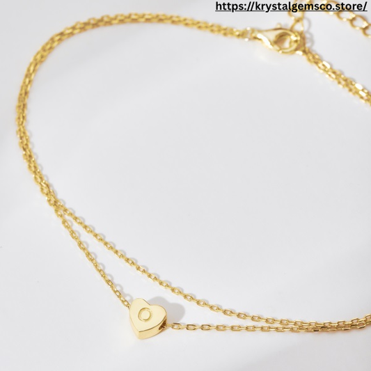 💛✨ Personalized Gold Heart Initial Anklet – "O" Charm ✨💛