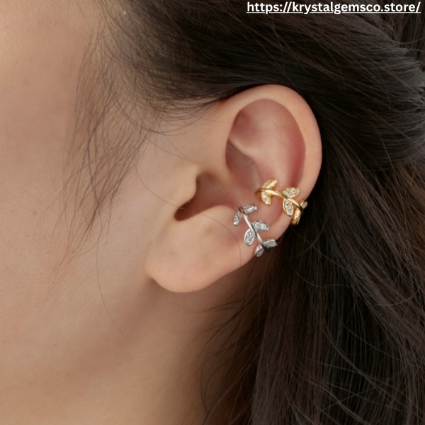"Ivy Whisper" Crystal Leaf Ear Cuff 🌿✨