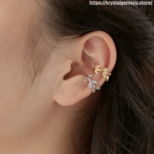 "Ivy Whisper" Crystal Leaf Ear Cuff 🌿✨