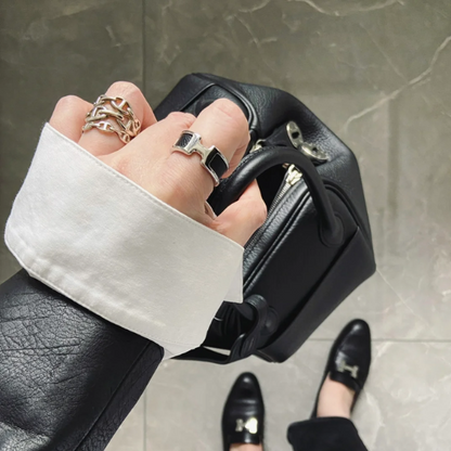 🖤✨ “H-Luxe” Leather Inlay Ring Collection