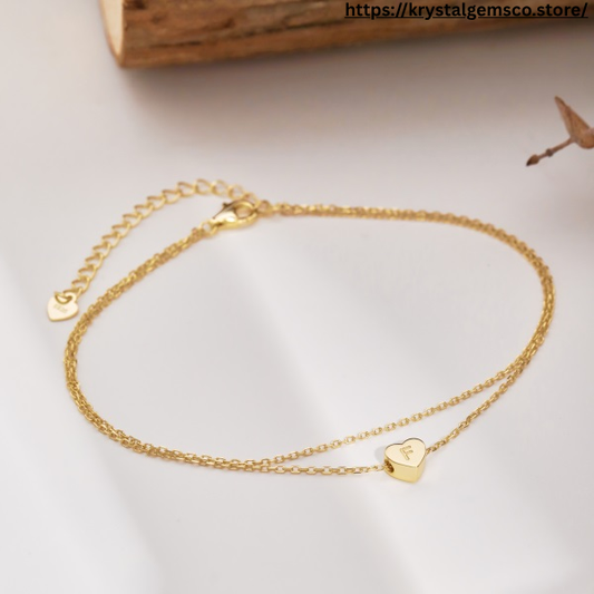 💖✨ Personalized Gold Heart Initial Anklet – "F" Charm ✨💖