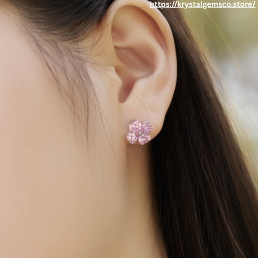 🌸💕 “Rosy Bloom” Pink Crystal Stud Earrings ✨