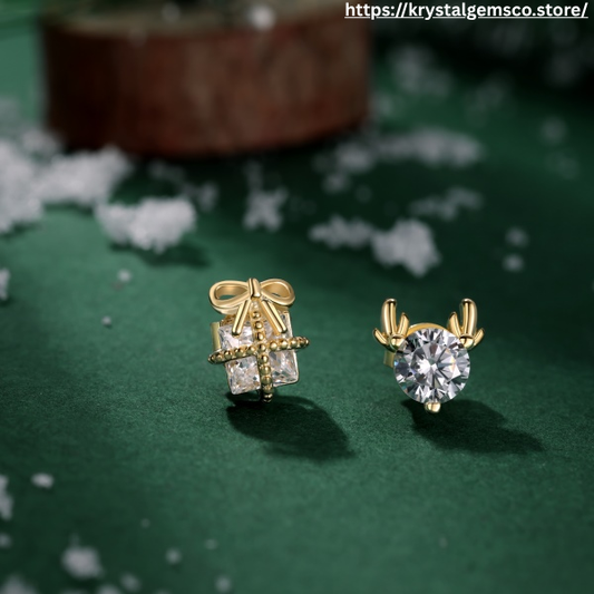 🎁🦌 “Holiday Spark” Reindeer & Gift Stud Earrings ✨🎄
