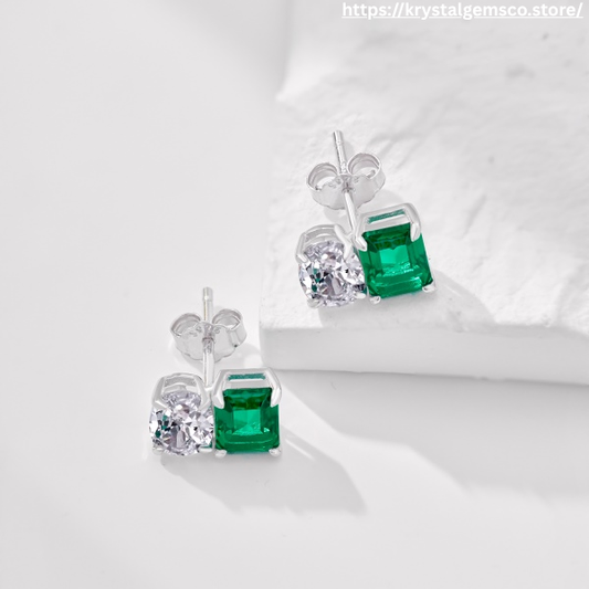 💚✨ “Emerald Spark” Twin Stone Stud Earrings 💎🌿