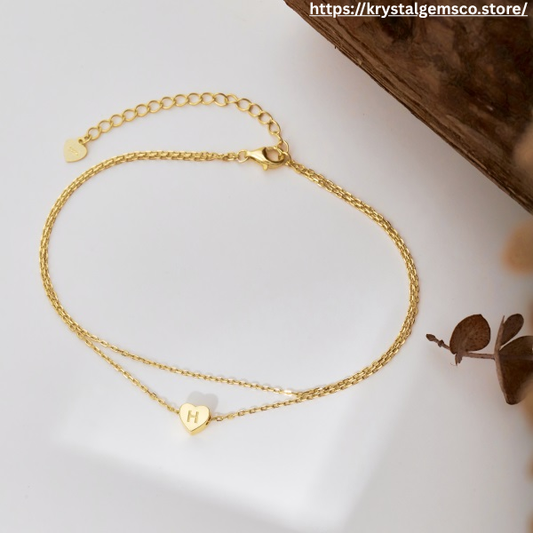 💛✨ Personalized Gold Heart Initial Anklet – "H" Charm ✨💛