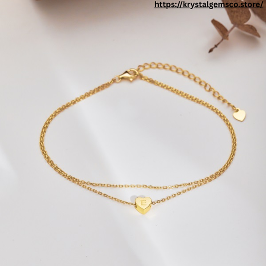 🌟✨ Personalized Gold Heart Initial Anklet – "E" Charm ✨🌟