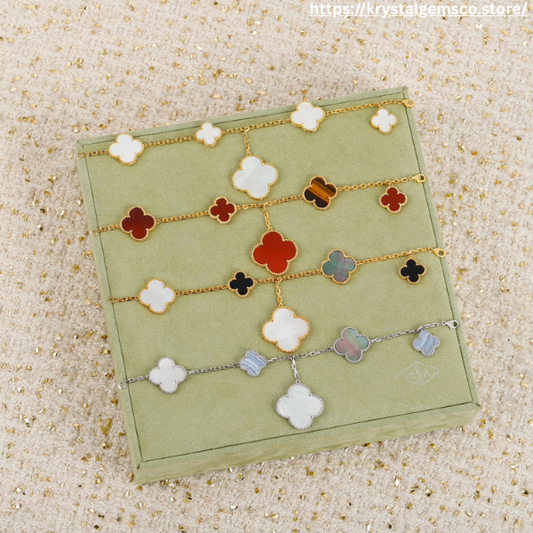 Clover Charm BraceletCollection – Gold & Silver Plated with Luxe Gemstone Accents