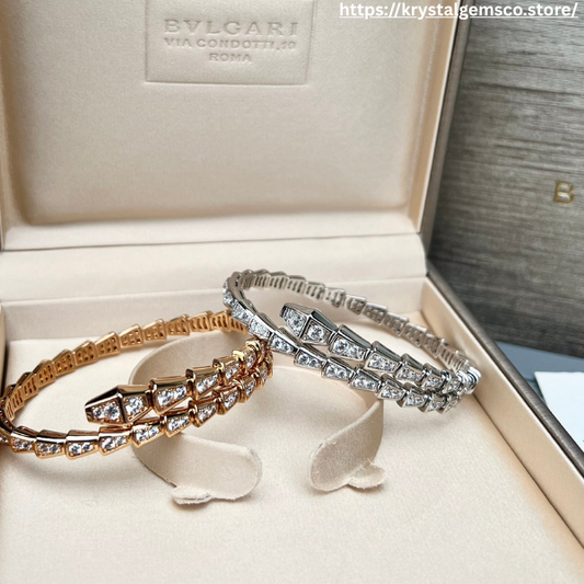 Serpent Luxe Crystal Bangle – Gold & Silver Geometric Grace