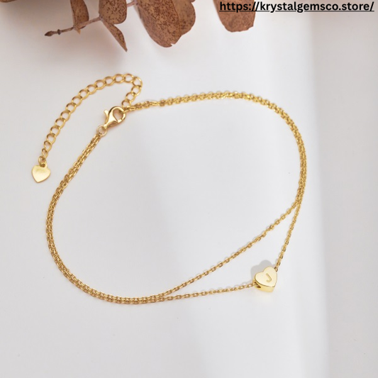 Krystal Gem Co. Adjustable Gold Double-Layer Heart Anklet