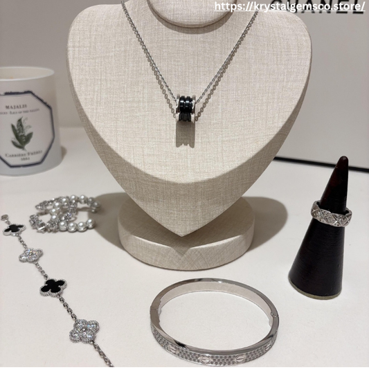🖤 Midnight Muse – 5-Piece Luxe Silver &amp; Black Jewelry Set 🖤