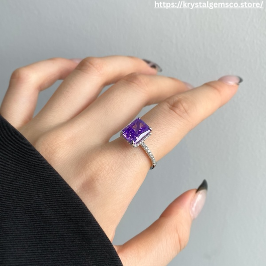 "Royal Radiance" Emerald-Cut Amethyst Birthstone Ring 💜👑