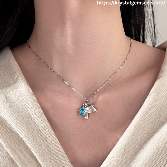 Blue Blossom Leaf Pendant Necklace 🌿💎