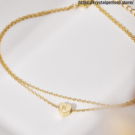💛✨ Personalized Gold Heart Initial Anklet – "K" Charm ✨💛