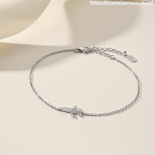 "Fly With Me" Sterling Silver Airplane Bracelet 🌍💫